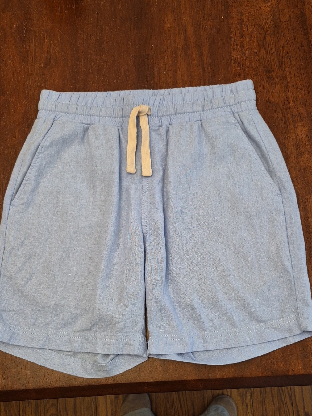 Weatherproof Light Blue Elastic Waist Linen Shorts